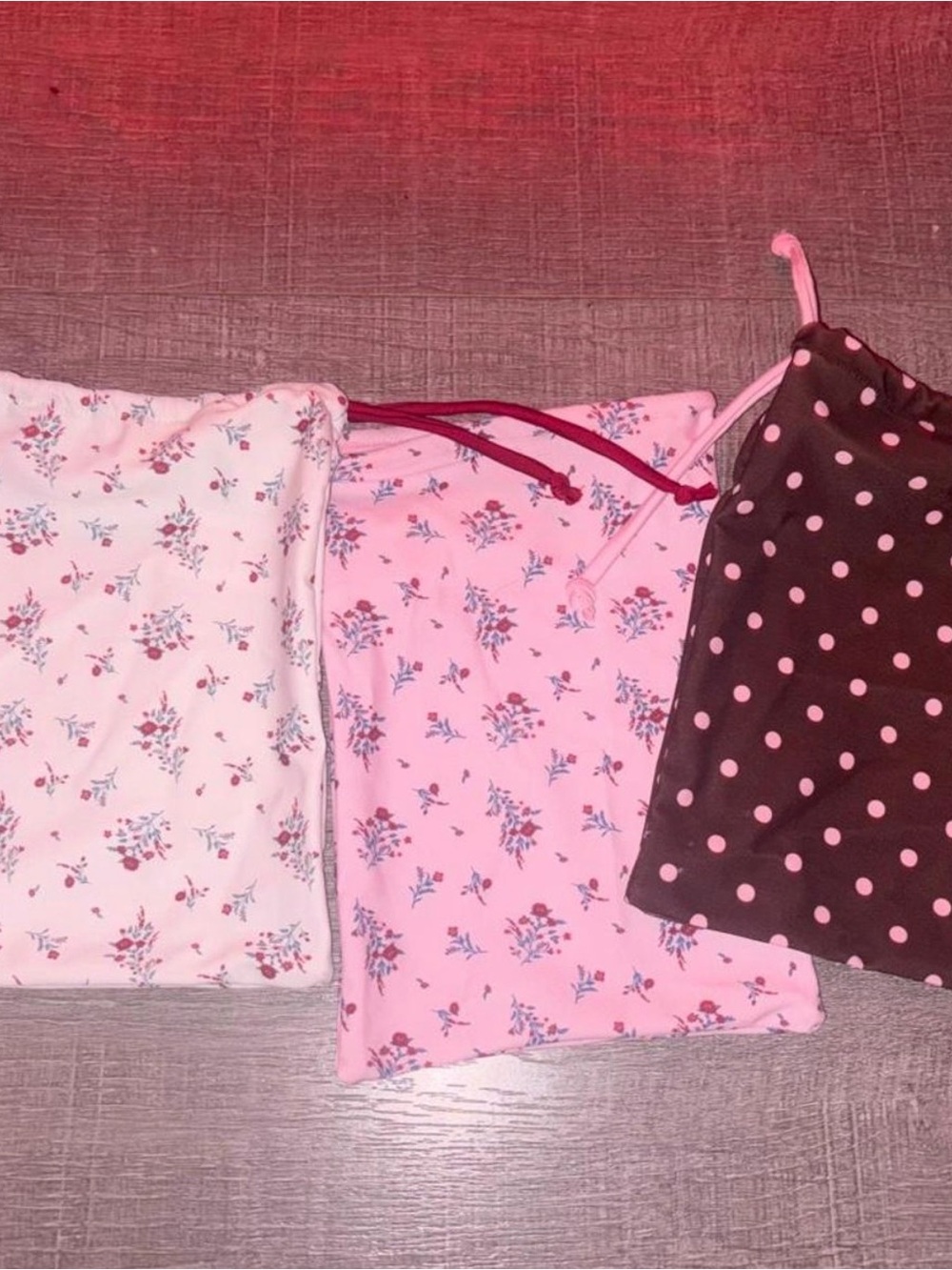 SHEIN Pink Floral & Brown Polka Dot Mini Drawstring Bags